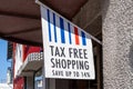 Sign promoting tax free shopping for international tourists in downtown Reykjavik, Iceland