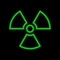 Sign of radiation neon sign. Bright glowing symbol on a black ba