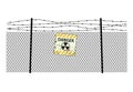 Sign radiation on steel fencing with a barbed wire