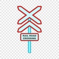 Sign rail road crossing icon, cartoon style Royalty Free Stock Photo