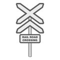 Sign rail road crossing icon, monochrome style