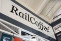 Sign of Railcoffee restaurant in railway station of Kluang