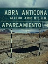sign with railway text in peru abra anticona height 4818 mt