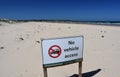 A sign reads `No vehicle access` on Birubi Beach