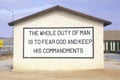 A sign that reads The whole duty of man is to fear God and keep his commandments