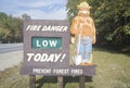 A sign that reads Ã¯Â¿Â½Fire danger low todayÃ¯Â¿Â½