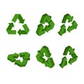 Sign Recycling isometrics. Set green triangular arrow. conversion Icon 3D. processing symbol