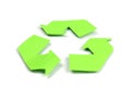 sign of recycling made of green paper is isolated on white, the concept of protection, preservation of the environment
