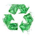 A sign of recycling made of water splashes and green leaves Royalty Free Stock Photo