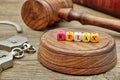 Sign Relax on the Soundboard, Judges Gavel, handcuffs and book i Royalty Free Stock Photo