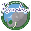 Sign with Reminder, Button and Elephant Promoting its World Day, Vector Illustration