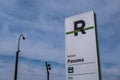 Sign for Reseau express metropolitain (REM) train Panam station Royalty Free Stock Photo