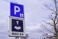 Sign restricting car parking to a maximum of six hours with disc park Royalty Free Stock Photo