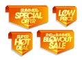 Sign and ribbons set - summer special offer, low price, super hot deal, end of summer blowout sale Royalty Free Stock Photo