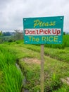 Sign on the rice terraces Jatiluwih, Bali, Indonesia Royalty Free Stock Photo