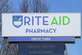 Sign for Rite Aid pharmacy with drive trough and vaccines reminder Royalty Free Stock Photo