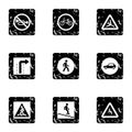 Sign on road icons set, grunge style Royalty Free Stock Photo