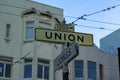 Sign in san francisco that say Union and Jones in historic downtown districts of american urban neighborhoods