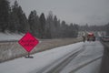 Freeway accident with sign and emergency vehicles