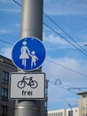 Sign saying sidewalk for pedestrians, bikes allowed`` Royalty Free Stock Photo