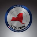 The Sign Shield style United states of America with message, New York and Red map on Grey Background vector art image illustration Royalty Free Stock Photo