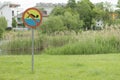 Sign on the shore of the reservoir: swimming is prohibited Royalty Free Stock Photo