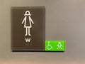 A sign signifying a womens bathroom or lavatory entrance