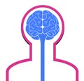 Sign silhouette of a man with a brain front view. Memory cells. Isolated on a white background