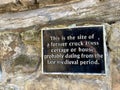 Sign at the Site of a former medieval cruck truss cottage, 35 St Johns St, Wirksworth.Wirksworth, Matlock, UK. May 20, 2023. Royalty Free Stock Photo