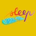 Sign Sleep with duvet and pillows. Vector.