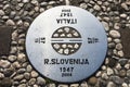 Sign on Slovenia and Italy Border in Nova Gorica, Gorizia. Royalty Free Stock Photo