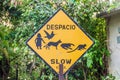 Sign slow in Manuel Antonio village, Costa Ri Royalty Free Stock Photo