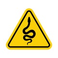 Sign snake. Snake warning sign. Danger snake sign. Yellow triangle sign with venomous snake icon inside. Risk of snake bite. Royalty Free Stock Photo