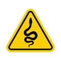 Sign snake. Snake warning sign. Danger snake sign. Yellow triangle sign with venomous snake icon inside. Risk of snake bite.