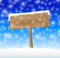 Sign on snow meadow with falling snow Royalty Free Stock Photo