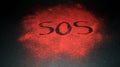 Sign sos in black powder on red powder