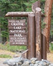 Sign at South Entrance of Crater Lake National Park in Southern Oregon Royalty Free Stock Photo