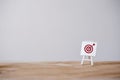 Sign stand with an arrow in the target.Tactics of advertising targeting. advertise campaigns. Goal achievement and Purposefulness Royalty Free Stock Photo