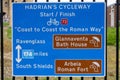 Sign at the Start Finish of the Hadrian's Cycleway at Arbeia, South Shields, South Tyneside, UK