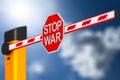 Sign stop war on sky background. 3D illustration