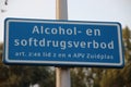 Sign at street that using alcohol and softdrugs are not allowed in this area by the local act municipality of Zuidplas in the Neth Royalty Free Stock Photo