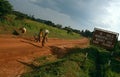 A sign beside a stretch of dirt road, Gulu, Uganda.