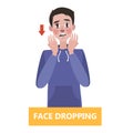 Sign of a stroke infographic. Man with face drooping