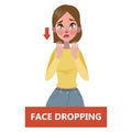 Sign of a stroke infographic. Woman with face drooping