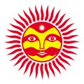 Sign of the sun with a manÃ¢â¬â¢s face. The spirit of the sun. Symbolic, shaman, magical symbol. Vector graphics art.