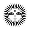 Sign of the sun with a manÃ¢â¬â¢s face. The spirit of the sun. Symbolic, magical symbol.