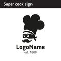 sign super cook in a cap, for a fast food cafe or culinary courses