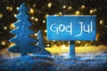 Blue Tree, God Jul Means Merry Christmas, Snowflakes Royalty Free Stock Photo