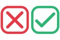right and wrong icon with green and red, correct and incorrect symbol to guarantee the idea Royalty Free Stock Photo