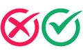 right and wrong icon with green and red, correct and incorrect symbol to guarantee the idea Royalty Free Stock Photo